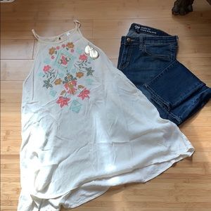 Boho Faux Embroidered Tunic Tank